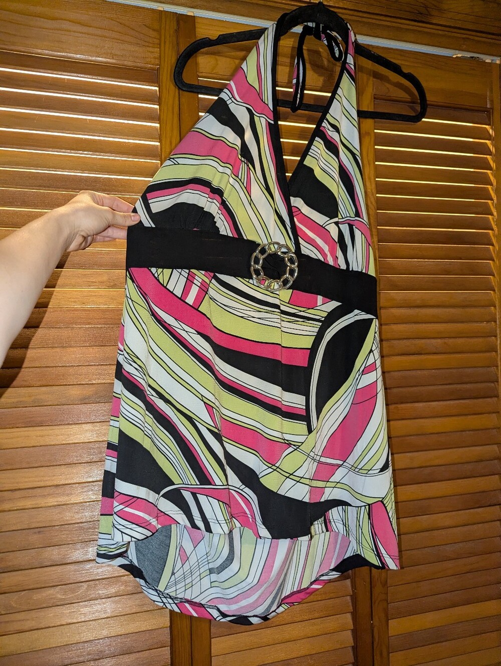 Vintage Y2K Low Back Halter Top Pink Green White Black
